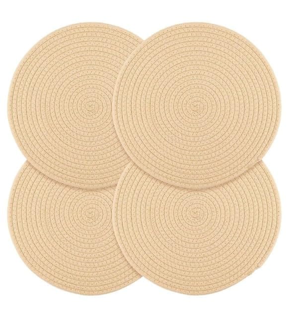 Generic Cotton Dining Table Round Placemat Mats Set of 4 (Cream)-PID66460