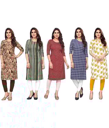 KETAKI FASHION Crepe Printed Straight Women's Kurti - Multicolor9 ( Pack of 5 )