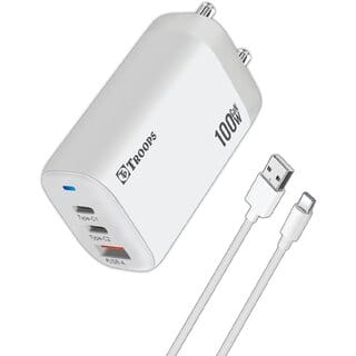 TP TROOPS GaN  Quick 3 Port Charger C+C+A 100W US Folding Pin for Type C Laptop, Battery Pack, Samsung, Etc