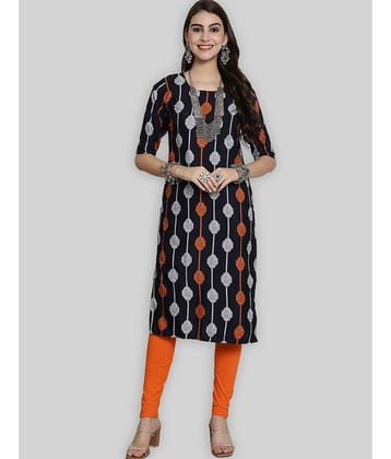7Threads Crepe Printed Straight Women's Kurti - Black ( Pack of 1 )