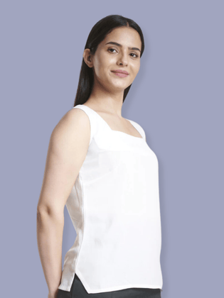 Square Neck Poly Moss  Regular FIt Camisole - White-S