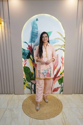Peach Colour Thread Work Co-Ord set-L / Peach