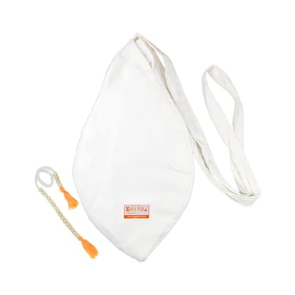 MAYAPURI Original White Japa Mala Pouch | Cotton Chanting Accessory with Zip Pocket & Sakshi Mala Counter for Mantra Jaap and Meditation (Pack of 1)