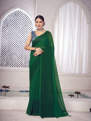 Green Georgette Bollywood  Plain Saree
