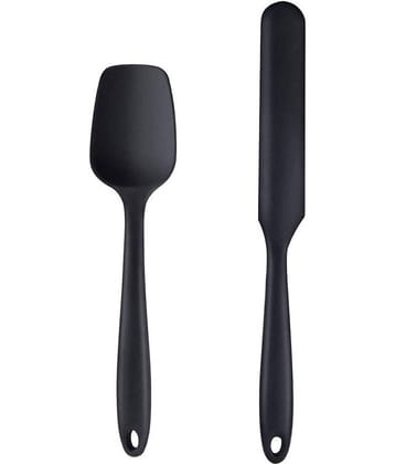 Baskety Silicone Spatula and Butter Knife Jar Spreader Spatula ( Pack of 2,Black )