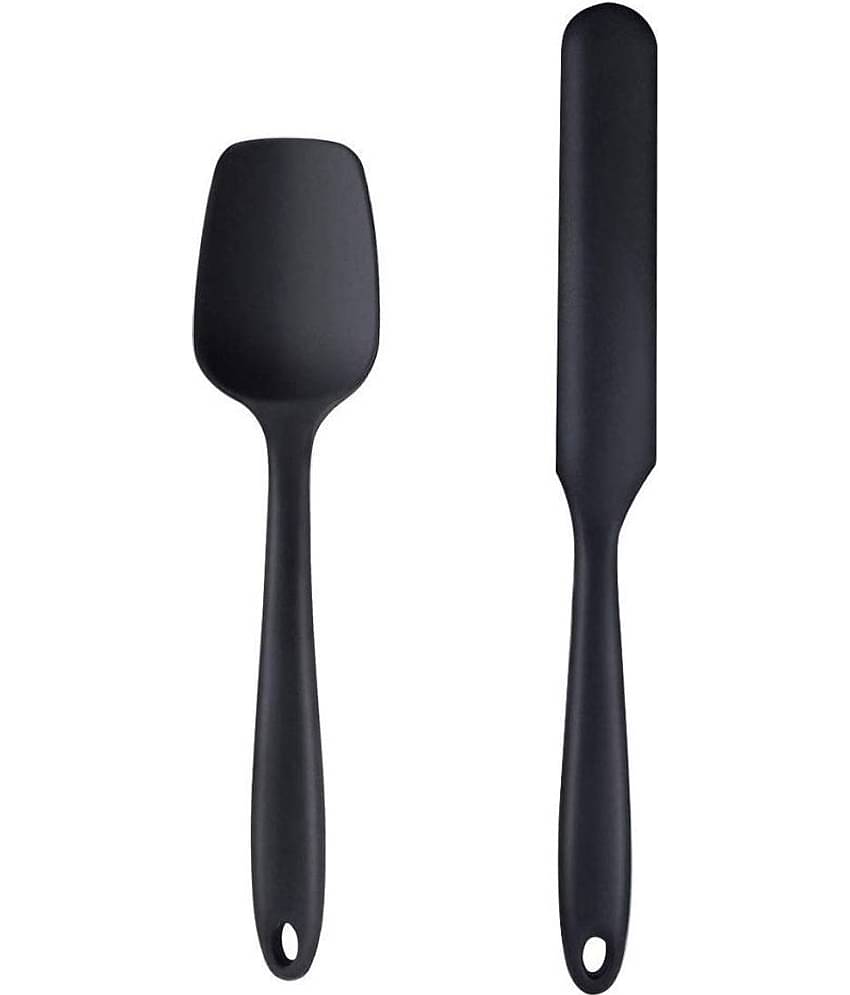 Baskety Silicone Spatula and Butter Knife Jar Spreader Spatula ( Pack of 2,Black )