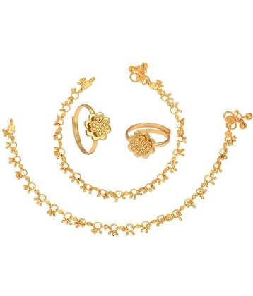 AanyaCentric Gold Plaed 1 Pair Anklet & 1 Pair Toe Ring Combo