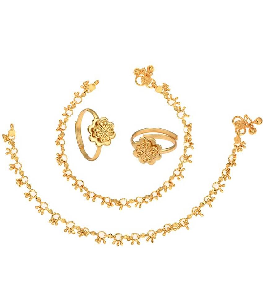 AanyaCentric Gold Plaed 1 Pair Anklet & 1 Pair Toe Ring Combo