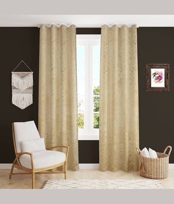 Kraftiq Homes Abstract Room Darkening Eyelet Curtain 7 ft ( Pack of 2 ) - Cream