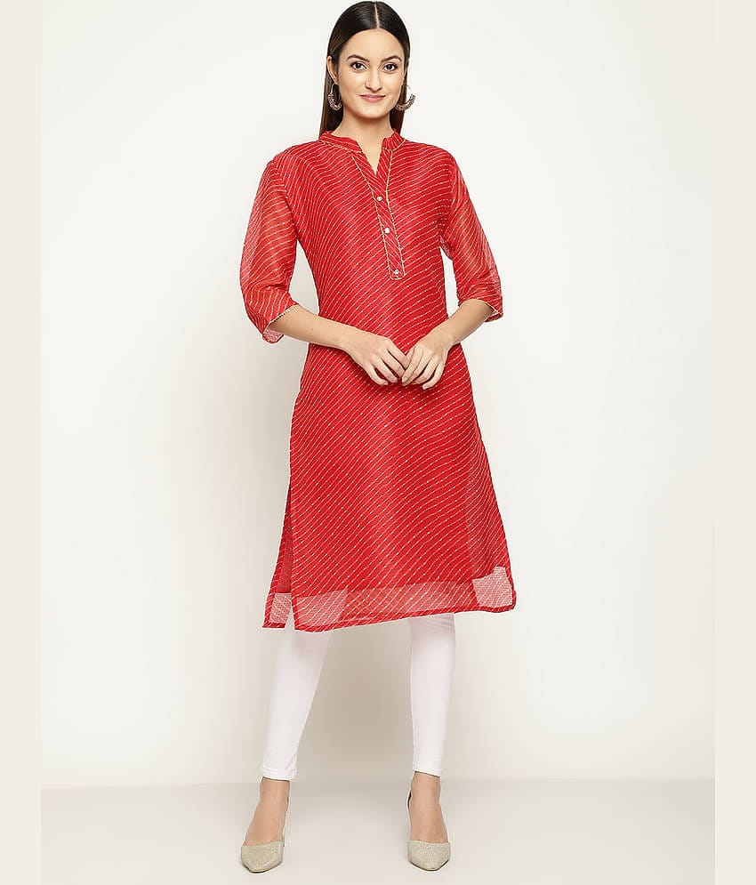 Queenley - Red Silk Women's Straight Kurti ( Pack of 1 )