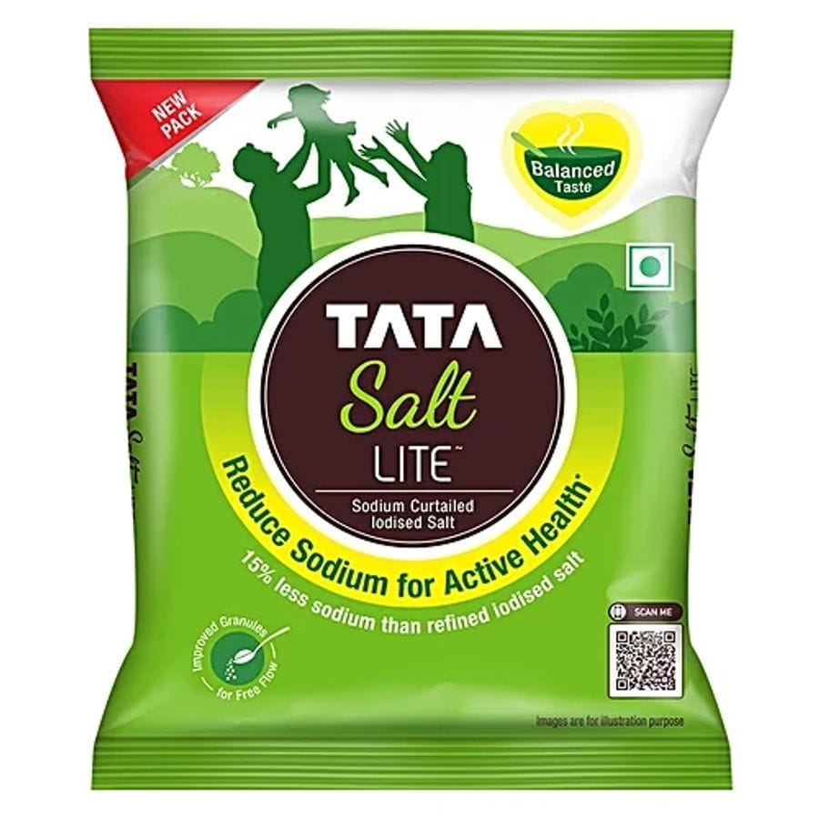 Tata Salt Lite 15% Low Sodium Iodised Salt, 1 kg Pouch - 1 kg - 1 kg - One unit
