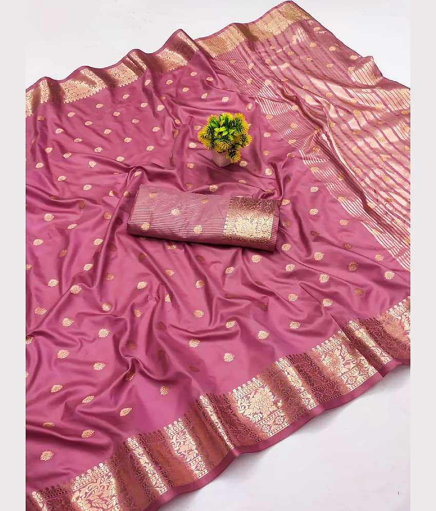 Aika Silk Blend Solid Saree With Unstitched Blouse Piece ( Pink )