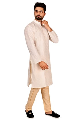 Designer Geometrical Printed Silk Kurta Set For Men (Color - White, Size - 36) by G P International