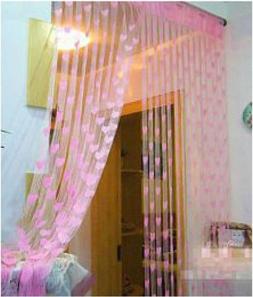 YUTIRITI 2 Pc Beautiful Heart String Thread Window Door Home Decor Curtain - 6ft, Baby Pink