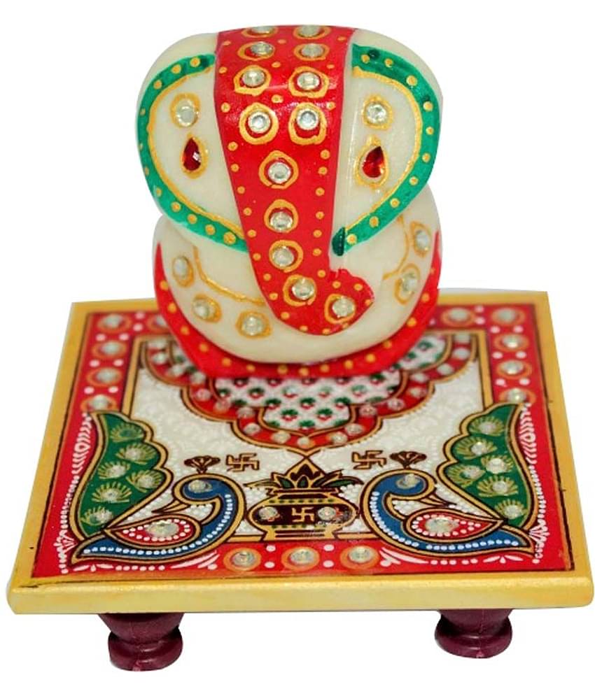Zudhaa Marble Ganesha with Peacock Chowki