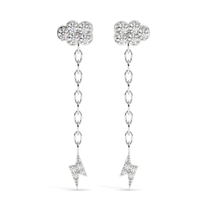 Zirconia lightning earring stud - Pair-Rhodium plated silver