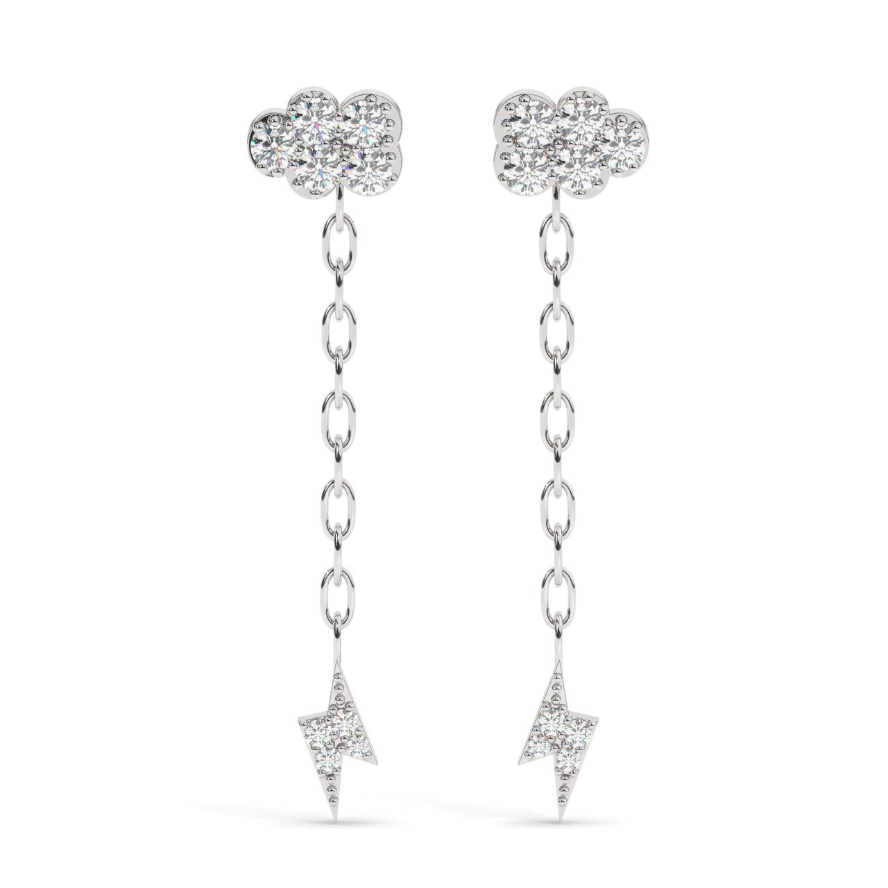 Zirconia lightning earring stud - Pair-Rhodium plated silver