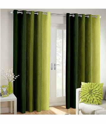 N2C Home Colorblock Semi-Transparent Eyelet Curtain 5 ft ( Pack of 2 ) - Green