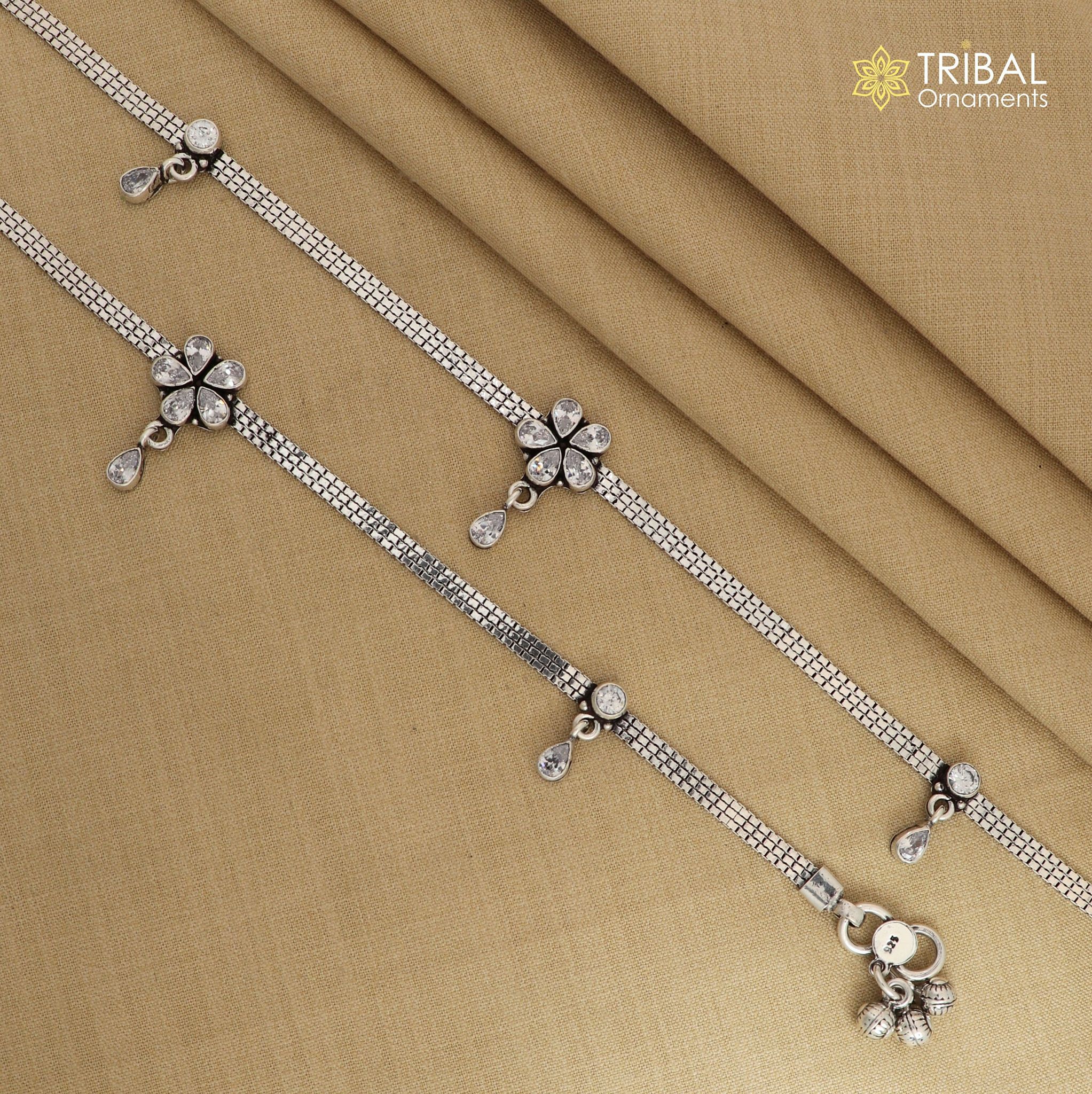 10.5 " 925 sterling silver handmade flower design stone anklets foot bracelet ,ankle bracelet belly dance jewelry ank676