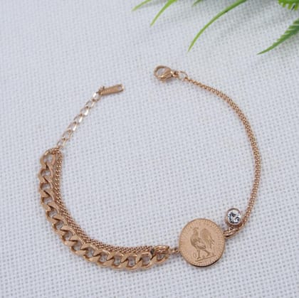 Stainless Steel Gold/ Rosegold Plated Rooster Coin Charm Bra