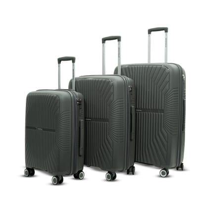 American Traveller Tourispro Trolley bag for travel Set of 3 |Suitcase for Travel |Leightweight Large Luggage traveling bag big size| Polypropylene(Pp) bags with Expandable 8 wheels (3, Charcoal Grey)