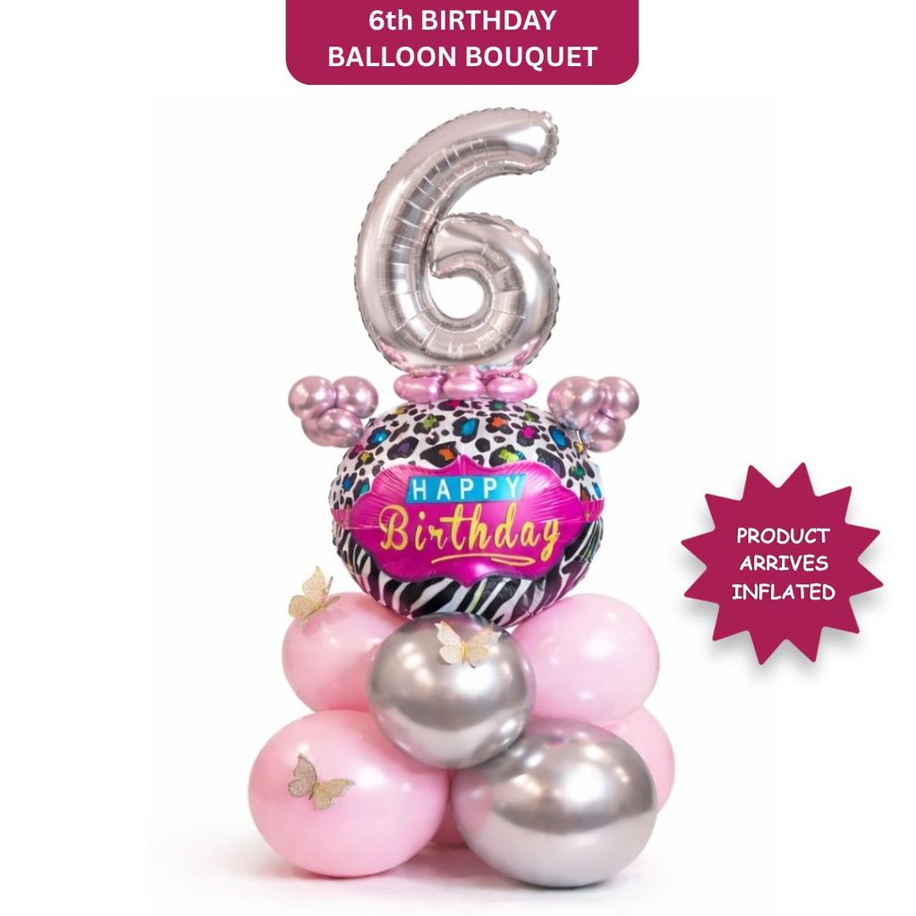 Designer Pink & Silver Balloon Bouquet Arrangement with 3D Butterflies for 6th Birthday - Party and Festive Needs | Buy online on ZillyBuy