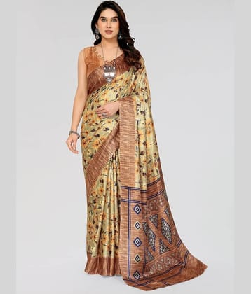 BLEESBURY Mysore Silk Printed Saree With Unstitched Blouse Piece ( Brown )