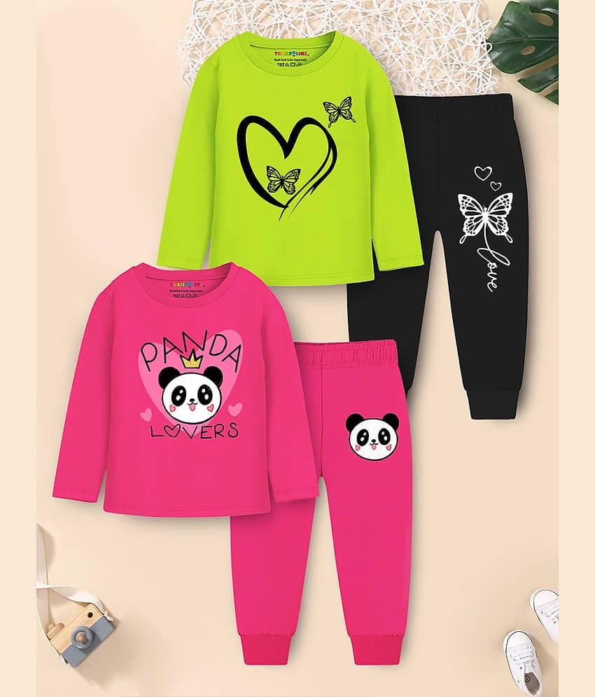 Trampoline Pack of 2 Girls Cotton Blend Nightsuit Set ( Pink )