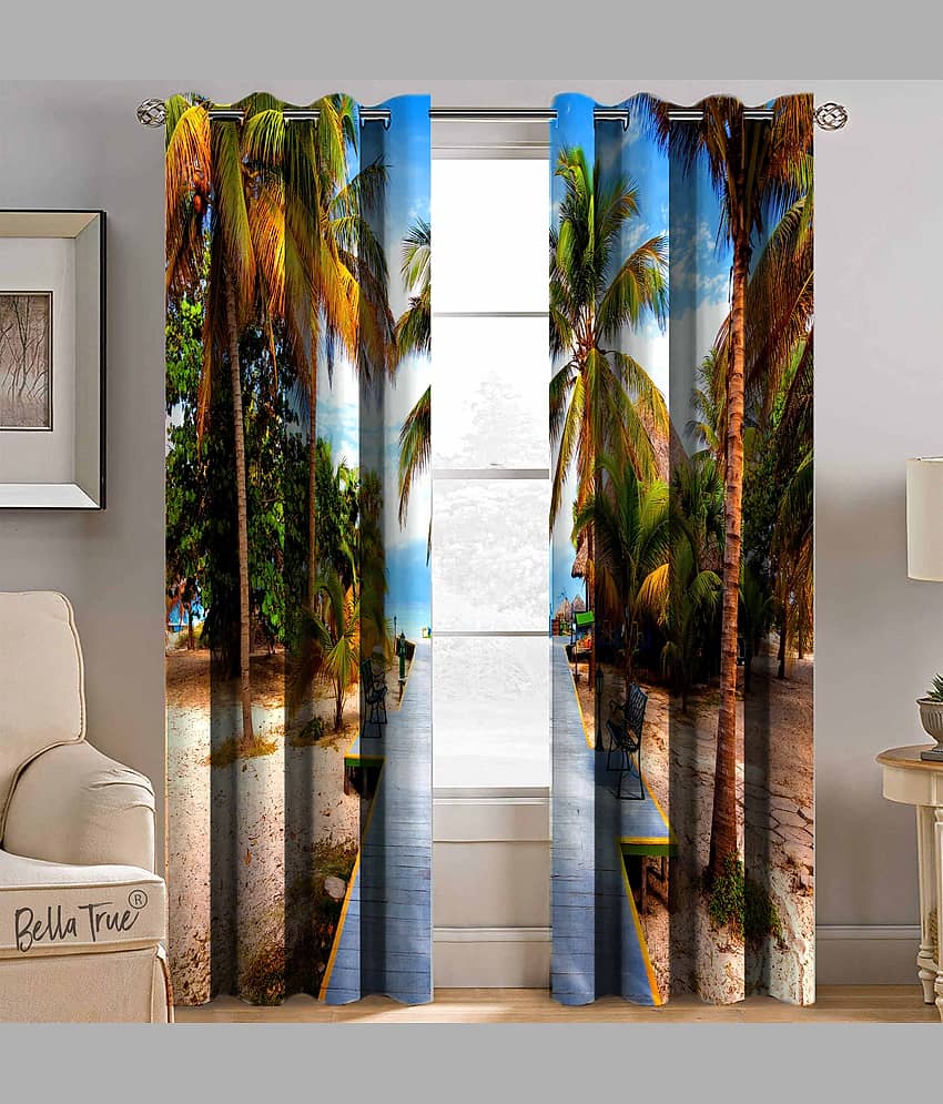 BELLA TRUE  Set of 2 Window SemiTransparent Eyelet Polyester Multi Color Curtains ( 152 x 113 cm )