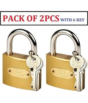 Golden Pressing Lock with 3 Keys for Home Doors, Luggage, Sheds & Gym Lockers | 32MM pack of 2