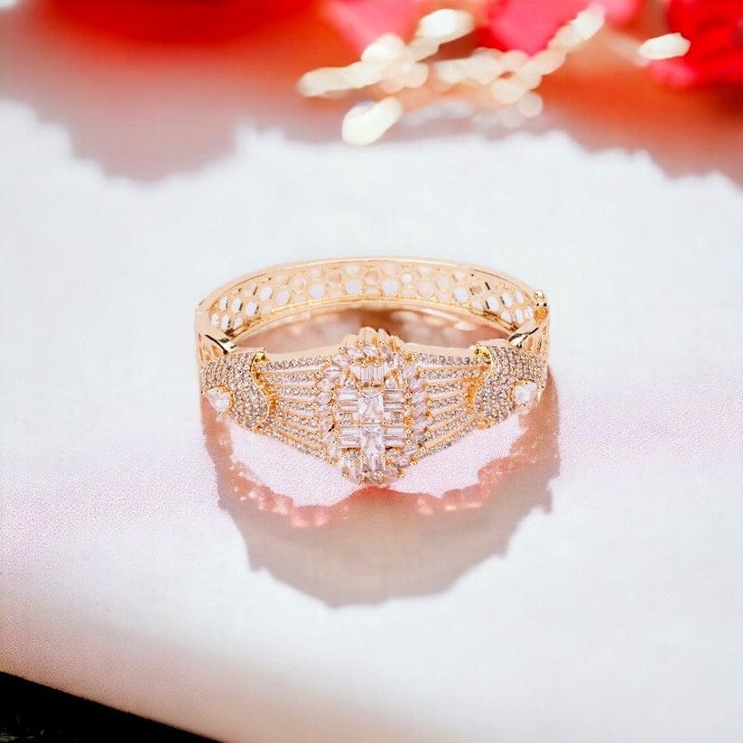 Cubic Zirconia Kada Bracelet-White / Gold Plated / Free Size