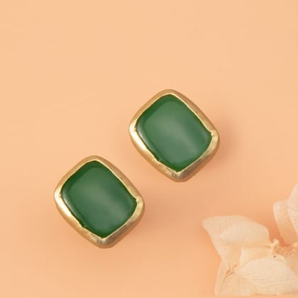Kundan Green Stud Earrings-Green