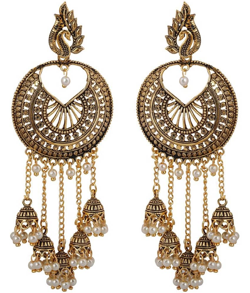Silver Shine Beautiful Golden Round Peacock Jhumki Dangler Earrings for Women