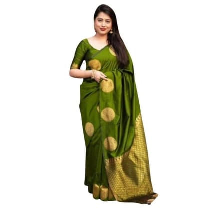 Women's Silk Printed Saree With Unstitched Blouse 5.5Mtr (Green)-PID60117