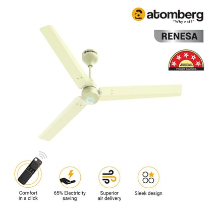 Atomberg Renesa 1200 mm BLDC Ceiling Fan with Remote Control & LED Indicators | Ivory
