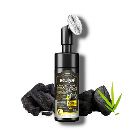 Atulya Activated Organic Bamboo Charcoal Foaming Face Wash With Silicone Brush - 150gm