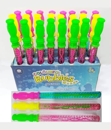 Bubble Solution Colorful Bubble Blaster Long Stick with Wand Set 24pcs for Kids Age 3 and Up - Boys and Girls Outdoor & Indoor Activities(Color and Design May Vary)- Perfect for Return Gift
