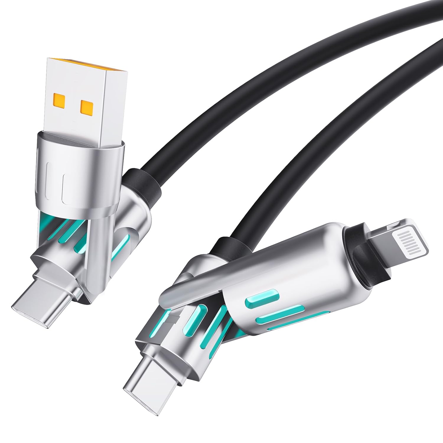 4 in 1 USB Charging Cable,PD 240w 4-in-1 USB-C Cable Fast Charging,Multi Charger Cable with Breathing Light,Universal Charger Cord 3.3FT,Tablets Laptop Multi Device Charging (Multicolor)