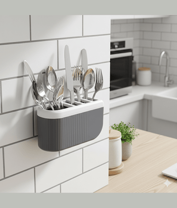 MAGICSPOON Kitchen Spoon Stand Plastic Grey Multi-Purpose Container ( Set of 1 )