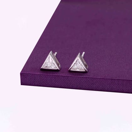 Tantalizing Triangles Small Casual Silver Studs Earrings-White Stone / Silver