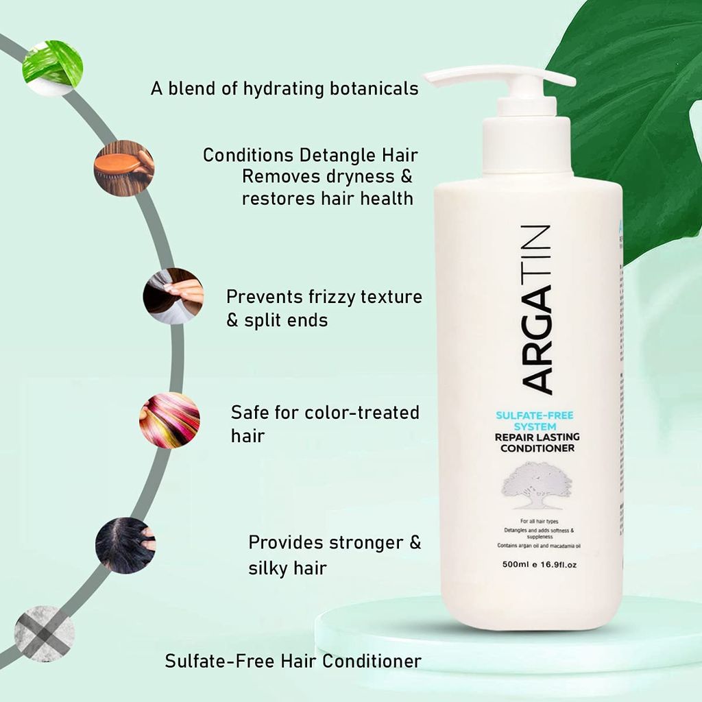 Argatin Keratin Treated Repair Lasting Sulphate Free Conditioner For Dry And Damaged Hair | Daily Use (Conditioner 500Ml)
