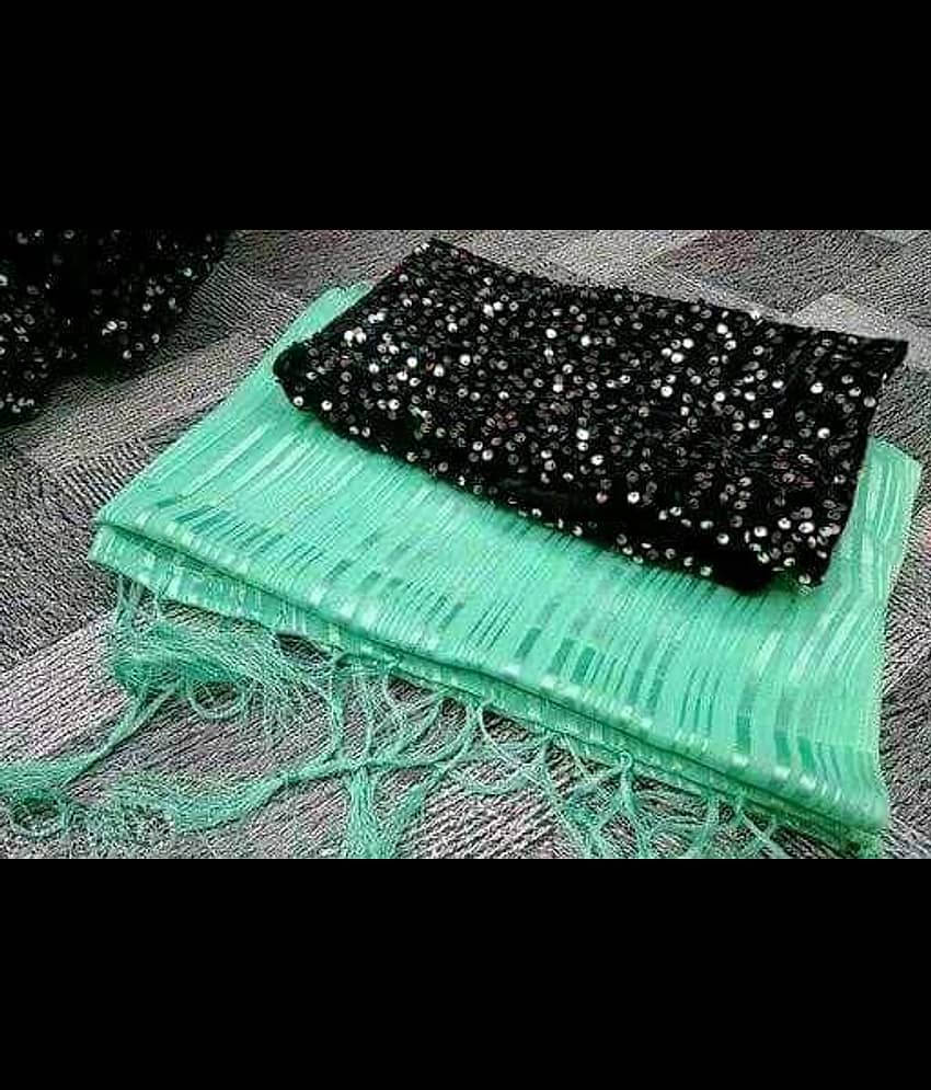 Shree Gullak Silk Art Silk Striped Saree With Unstitched Blouse Piece ( Teal )