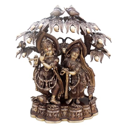 Brass Radha Krishna Idol With Tree - Decorative God Statue, Height : 28 Inch (BSMAS1626 G)
