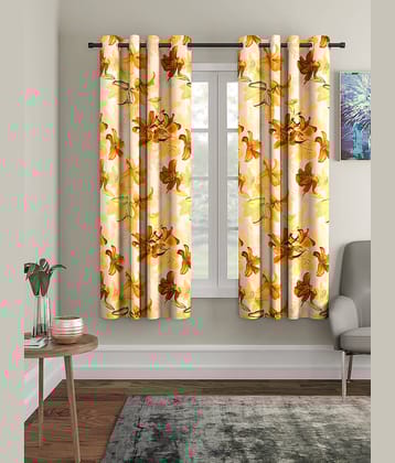 Cortina - Floral Printed Room Darkening Eyelet Curtain-7 Ft-pack of 2