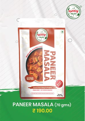 Tasste Palate Paneer Masala (70g) | Spicy Cottage Cheese Curry | Freeze Dried Ready Meal | Restaurant Style Gravy | No Cooking Required
