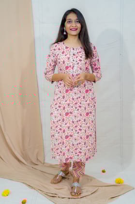 Paint & Brush Pink Cotton Kurta and Pant Set-L