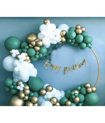 Jolly Party   Birthday Decoration Kit 120 Pcs Combo - Gold Birthday Banner + 98 Pc Green White Metallic Balloons + 20 Gold Chrome Balloons with Balloon Pump