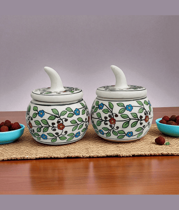 Malaikah Multi Floral Jar Ceramic Multicolor Tea/Coffee/Sugar Container ( Set of 2 )
