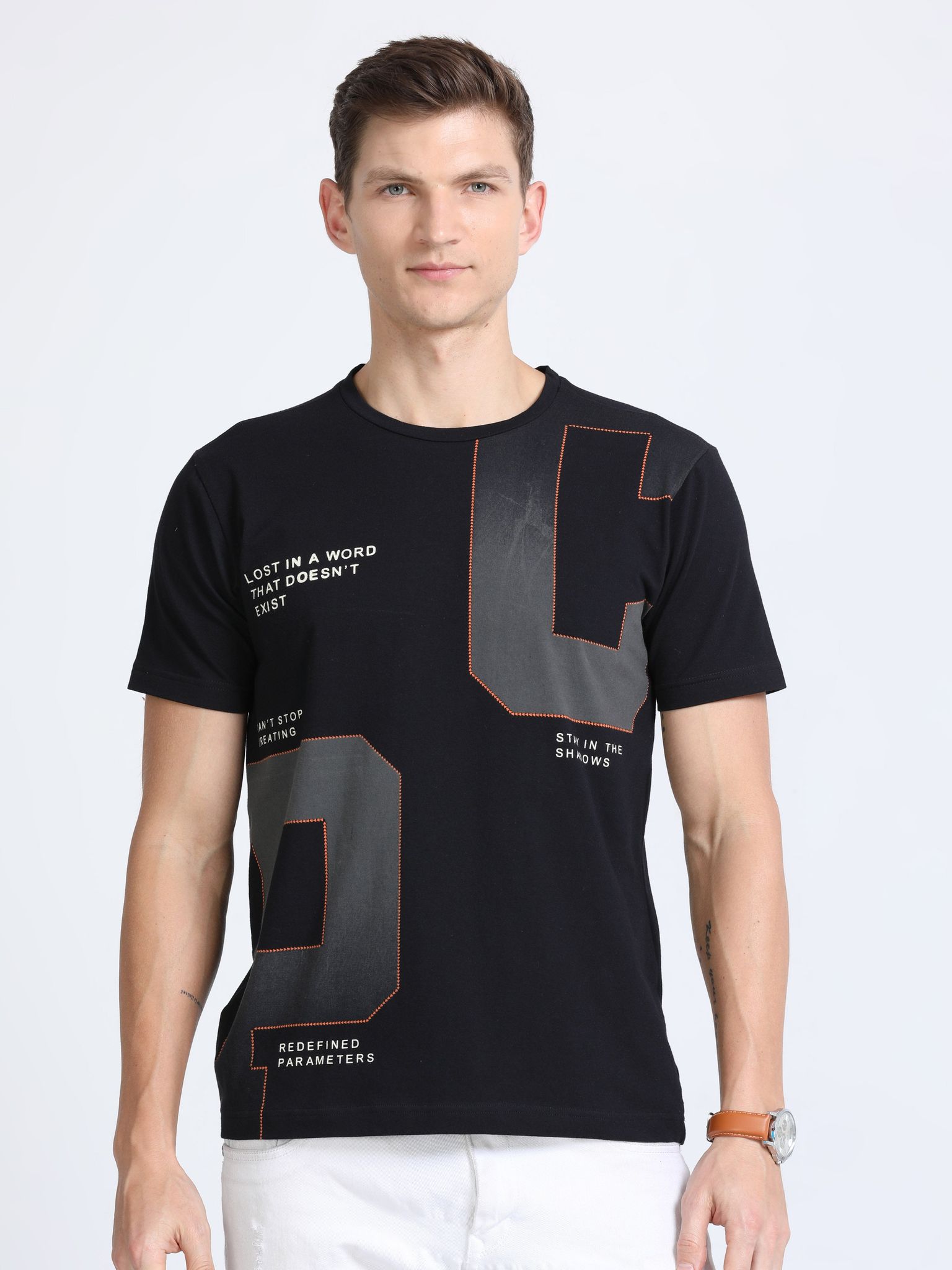CP BRO Mens Cotton Half Sleeves Printed Slim Fit Crew Neck Black Color T-Shirt | Brcn - 560 Sf C