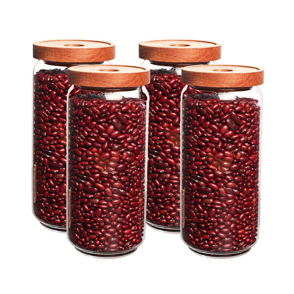 Femora Borosilicate Glass Jar with Bamboo Lid Air-Tight Jar, 950 ML 4pcs,